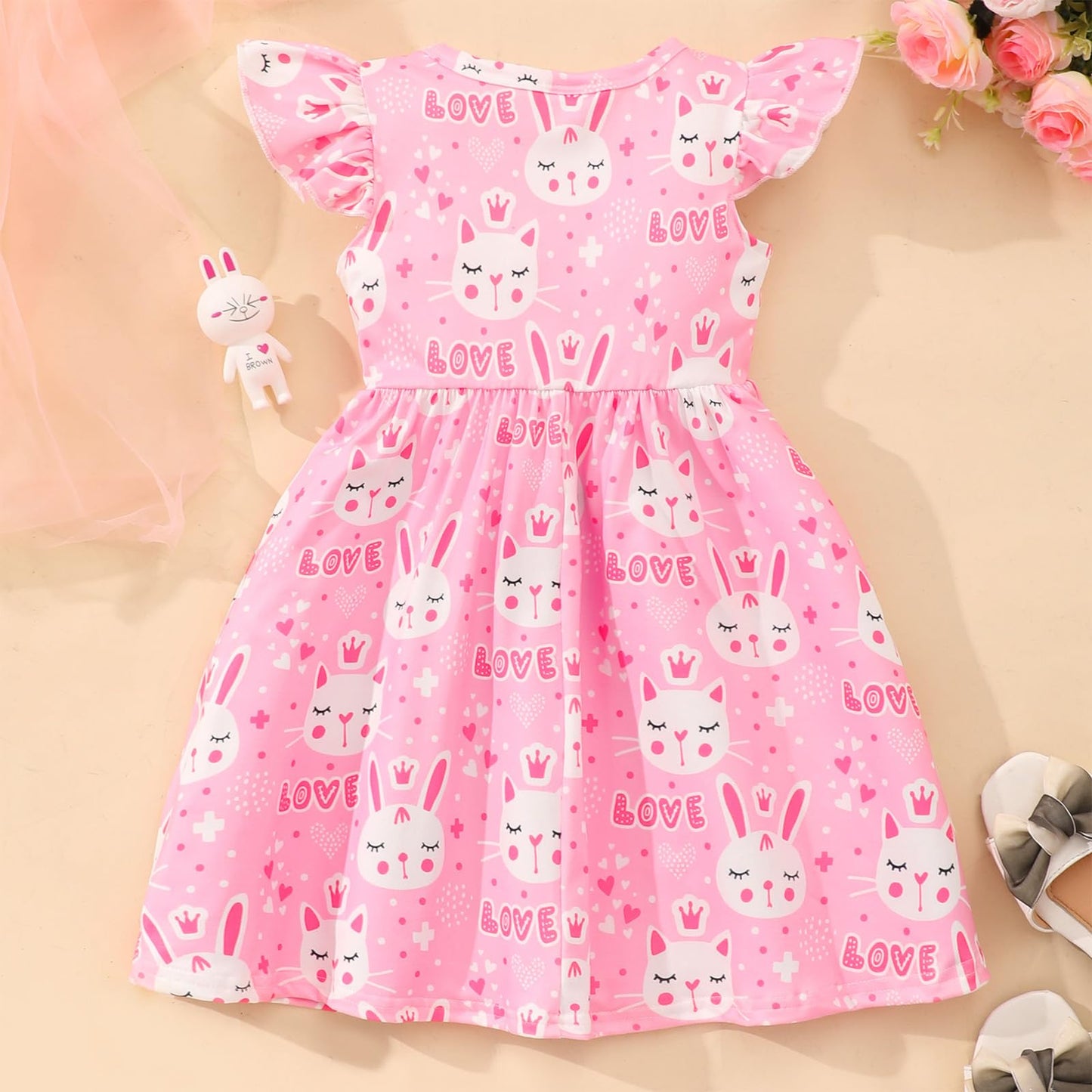 JiAmy Girls' Dress Ruffle Short Sleeve Unicorn Cartoon Prints Colourful Tulle Dresses Toddler Spring Summer Party Princess Clothing for Girls 18 Months - 8 Years