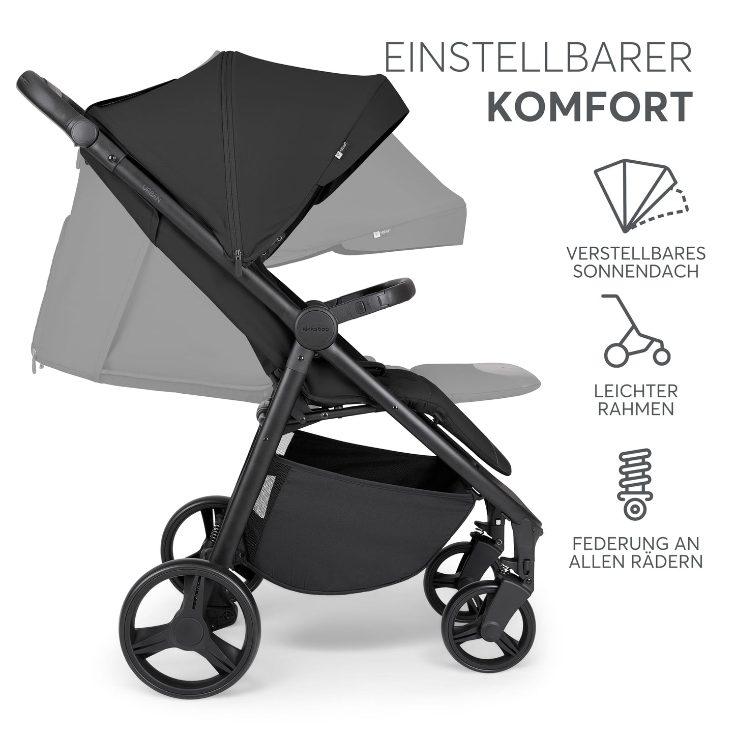 KikkaBoo Reisebuggy Kinderwagen URBAN, Buggy mit Liegefunktion ab Geburt bis 22 kg, Klein Zusammenklappbar, Leicht, EVA Räder mit Federung, Höhenverstellbarer Griff, Beige