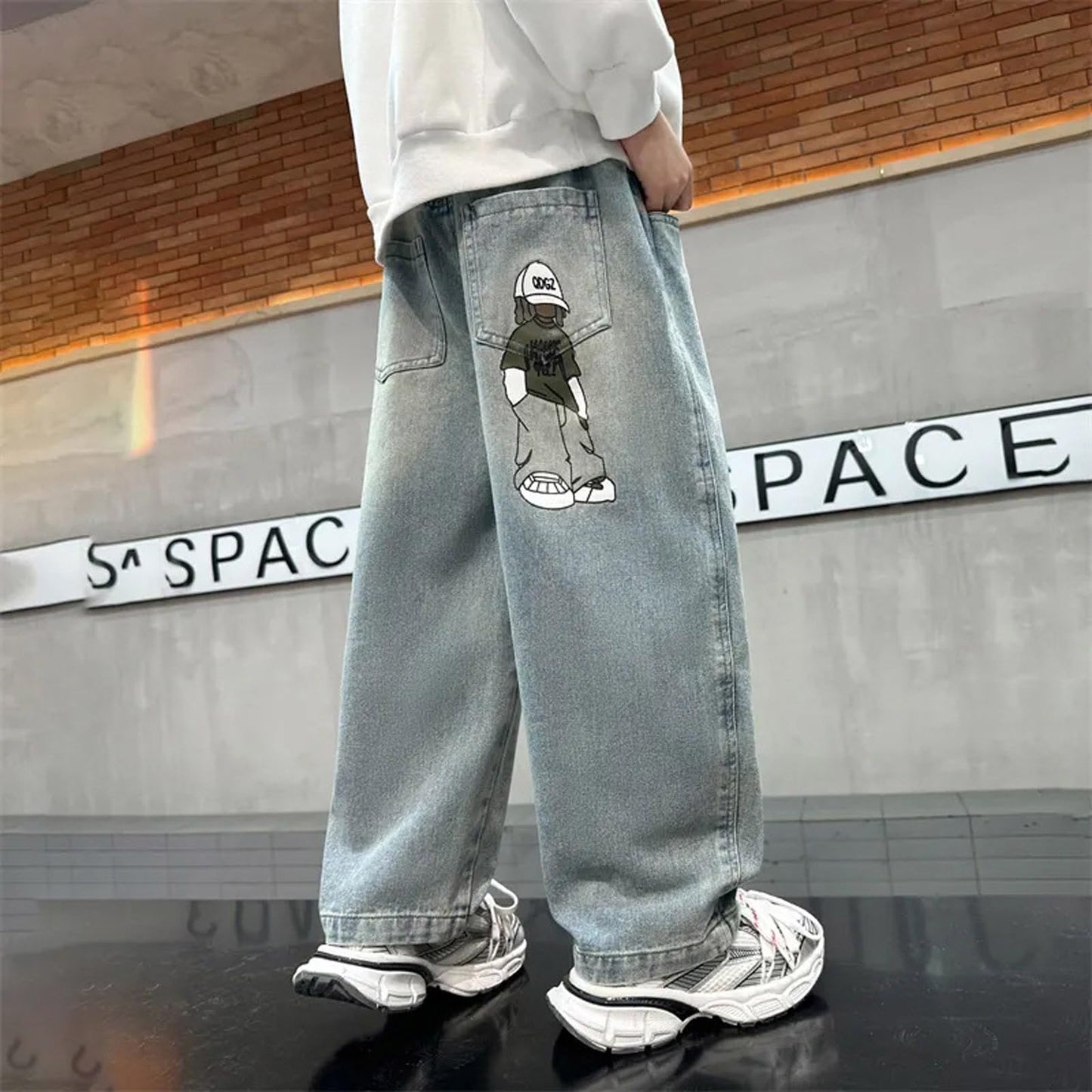 Children's Baggy Jeans Boys Wide Leg Jeans Loose Fit Denim Vintage Trousers Casual Wide Leg Jeans Streetwear Outdoor Vintage Loose Fit Baggy Jogging Bottoms Boys Black Trousers Cargo Trousers Pants