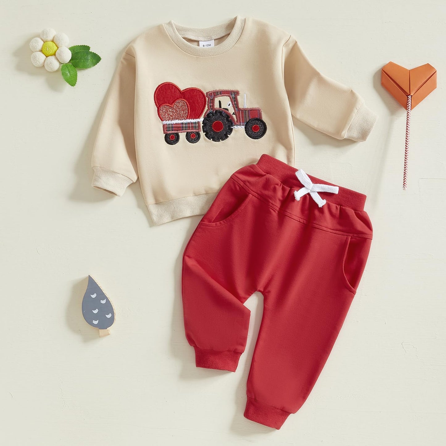 Baby-Frühlings-Outfit für Jungen, Trainingsanzüge mit Traktor-/Auto-Print, Sweatshirts mit langen Ärmeln mit Autodruck + elastische Kordelzughose, 2-teiliges Sportbekleidungsset, weiche Traktor-Outfits