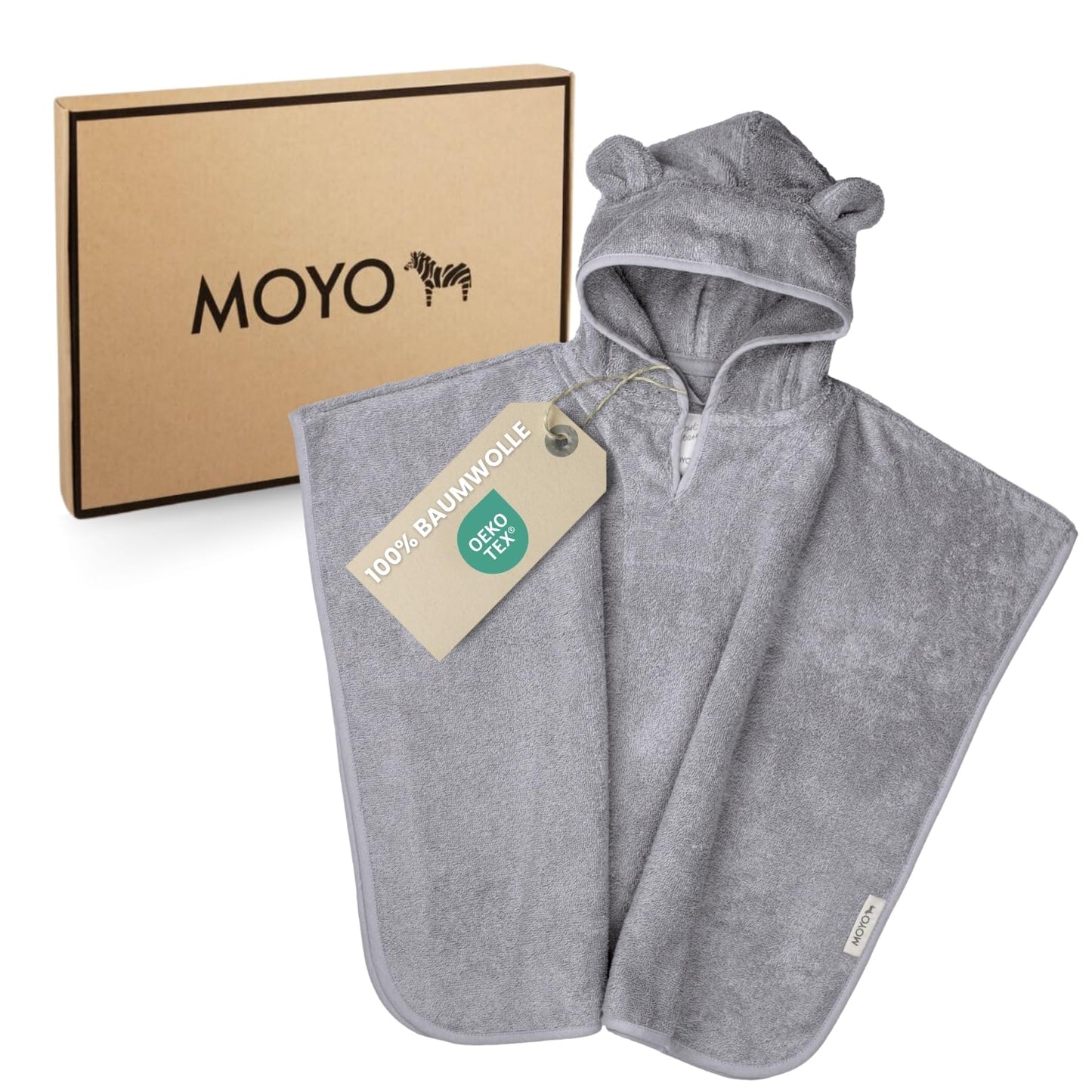 MOYO Baby Badeponcho Mit Hasenohren in Rosé I Kinder Badetuch Für 0-3 Jahre I Weicher Poncho Aus 100% Frottee-Baumwolle I Waschbares Kapuzenhandtuch I 68x56cm