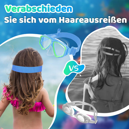 Vvinca Swimming Goggles for Kids with Nose Guard and Fabric Strap, Shatterproof, Anti-Fog and Waterproof for Children 3-14 Years
