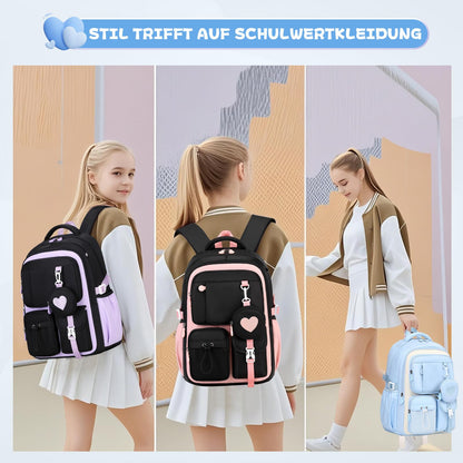 Schulrucksack Teenager Mädchen 22,9L mit Abnehmbarem Münzbeutel | Reflektierende Sicherheitsstreifen,S-förmige Wirbelsäulenstütze,Wasserfestes Gewebe,Wabenbelüfteter Rücken