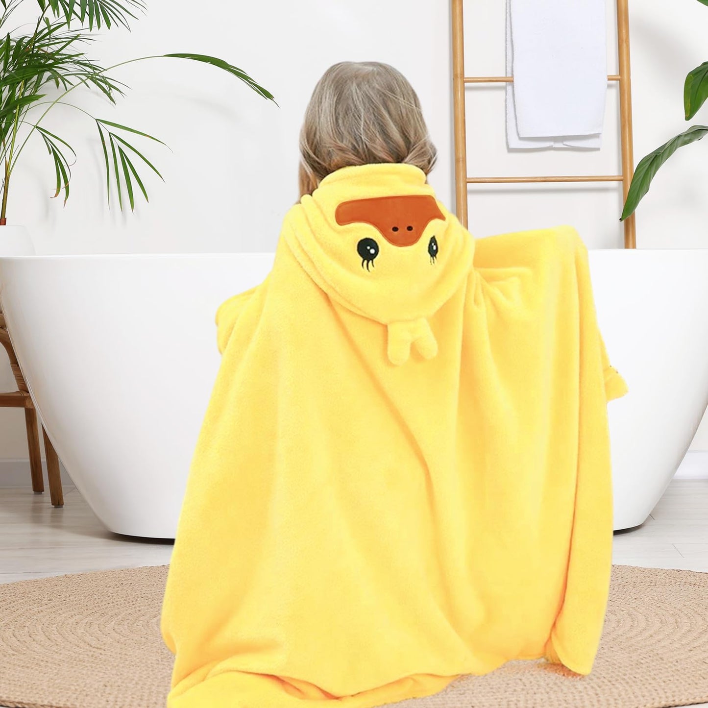 decalsweet Bath Towels for Kids, Large Softness and Absorbent Hooded Baby Bath Towel, Coral Fleece Children's Towel for Bathrobe Boys and Girls, 70 x 140 cm (Blue Elephant) 