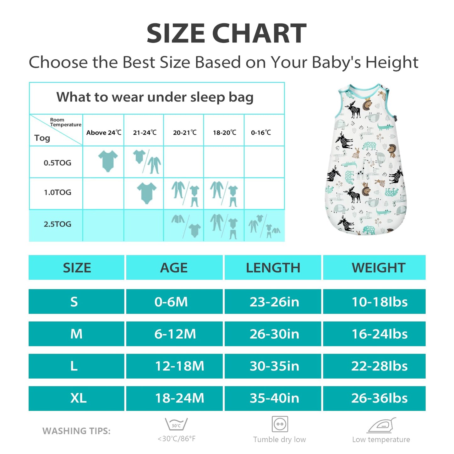 Baby Winter Sleeping Bag, Toddler Sleeping Bag, 2.5 Tog Sleeping Bag, 100% Cotton, Various Sizes from Newborn to 18 Months, All-Year-Round Sleeping Bag