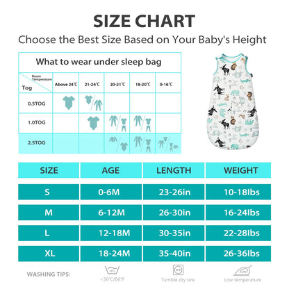 Baby Winter Sleeping Bag, Toddler Sleeping Bag, 2.5 Tog Sleeping Bag, 100% Cotton, Various Sizes from Newborn to 18 Months, All-Year-Round Sleeping Bag