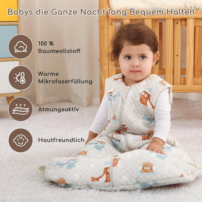 Yukkidds Baby Summer Sleeping Bag, 100% Cotton, 0.5 Tog, beige elephant, 0 - 6 months