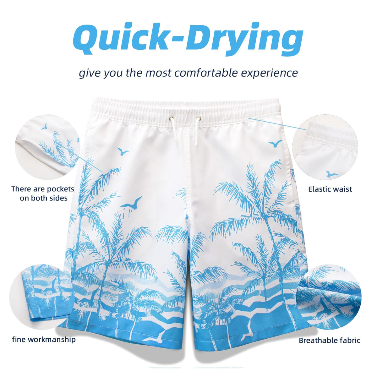 MEILONGER Boys' Swim Shorts Quick-drying Boardshorts with Mesh Lining Pockets and Adjustable Drawstring 