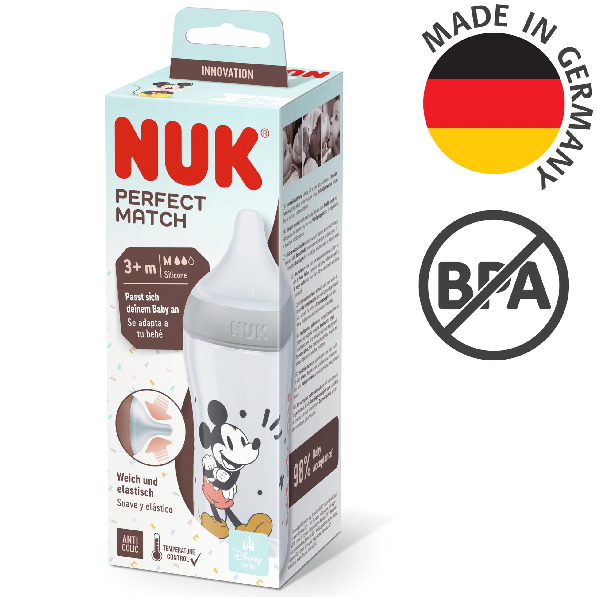 NUK First Choice+ Babyflaschen Starter Set | 0–6 Monate | 4 Flaschen mit Temperature Control & Flaschenbox | Anti-Colic Air System | BPA-frei | Disney Winnie Puuh - Meloni2