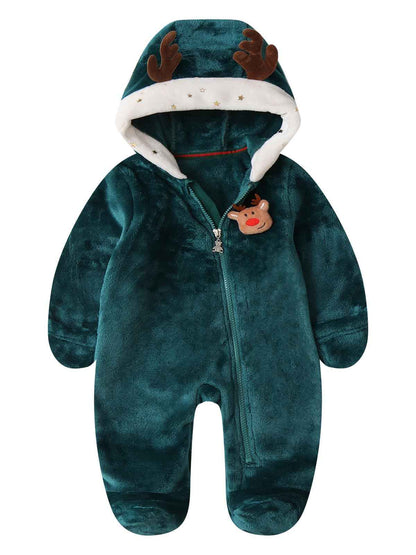WYTbaby Baby Jumpsuit Winter Fleece Snowsuit Baby Warm Romper with Hood Autumn Winter for Boys Girls 0-12 Months