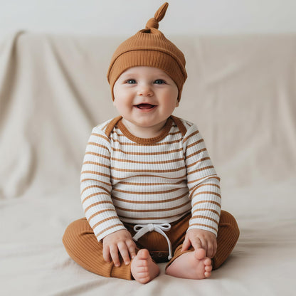 Baby Jungen Kleidung Gestreifter Body Strampler Langarm Top + Hose + Hut Baby Kleidung Set Baumwolle Weiche Kleidung Set für Neugeborene Kleinkinder 0-18 Monate