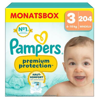 Pampers Premium Protection Größe 6, 144 Windeln, 13kg-18kg, Doppelter Schutz für die Haut und vor Auslaufen