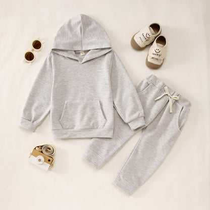 BOUTIKOME Baby Clothing Boys Girls Outfits Newborn Baby Clothing Hoodie and Trousers Two Piece Set with Hood Warm Soft Long Sleeve Shirt Plain Children's Hoodie 