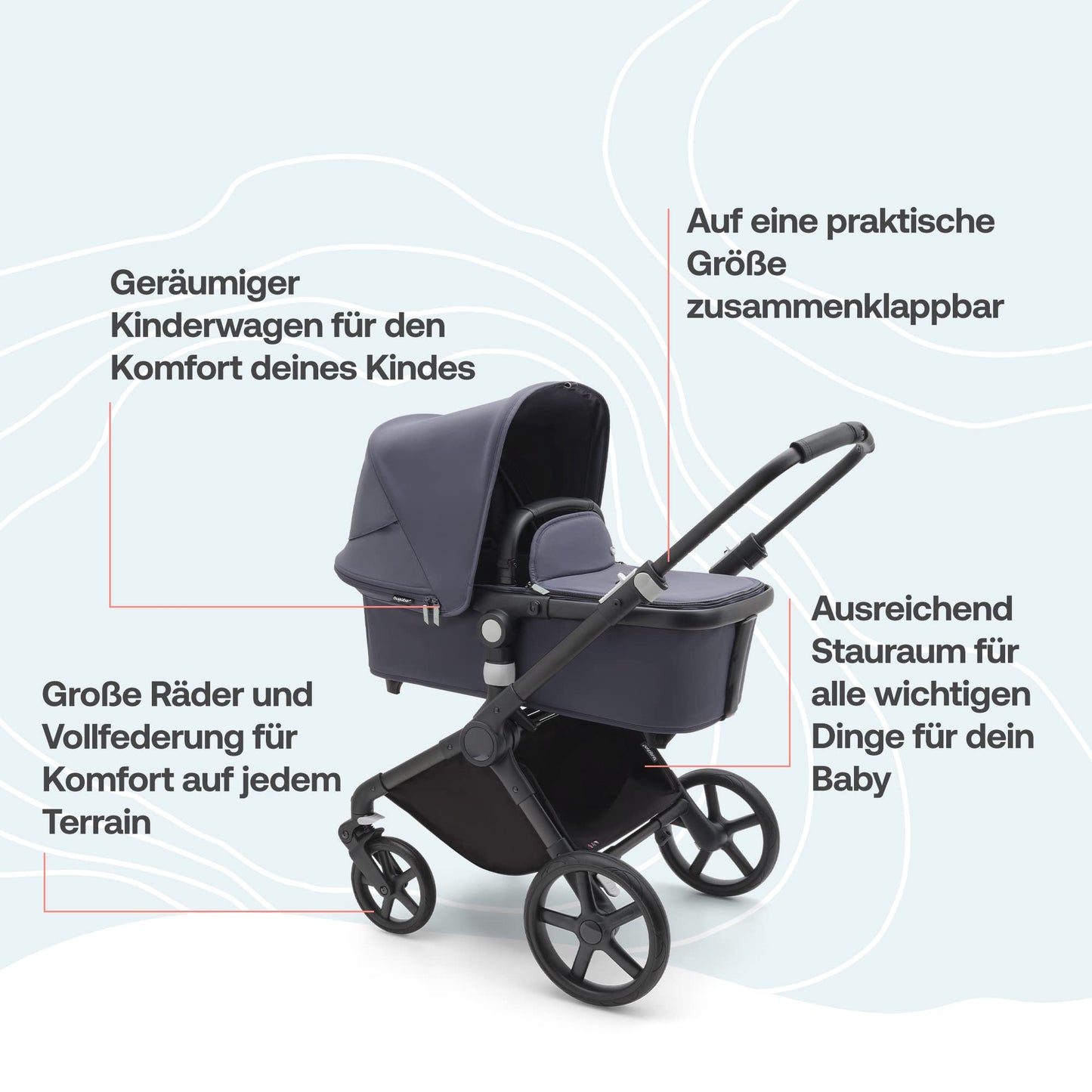 Bugaboo Fox Cub All Terrain Pushchair, Lightweight and Sturdy Pram, Durable Design and Extra Large Sun Canopy, One Piece and Self Standing Foldable - Black