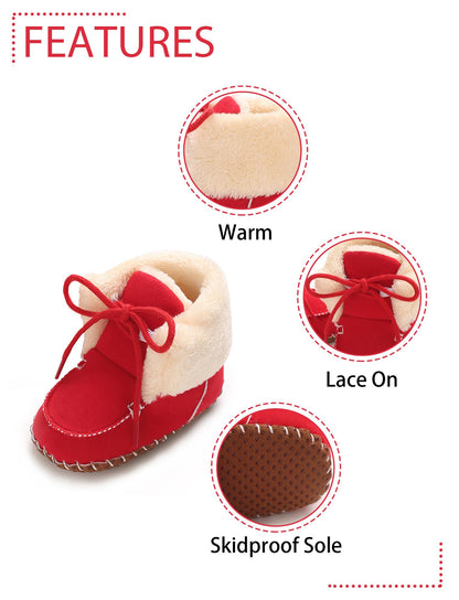 Adigau Baby Boys Girls Winter Boots Soft Sole Warm Boots Lace Flat Prewalker Snow Boots 0-18 Months