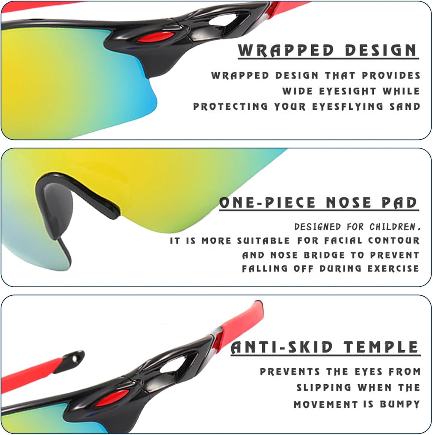 Irikdescia 2 Stück Sport-Sonnenbrille für Kinder, UV400-Sonnenbrille, Sonnenbrille mit Leichtem Rahmen, zum Radfahren, Baseball, Golf, für Jungen und Mädchen (Grün, Schwarz)