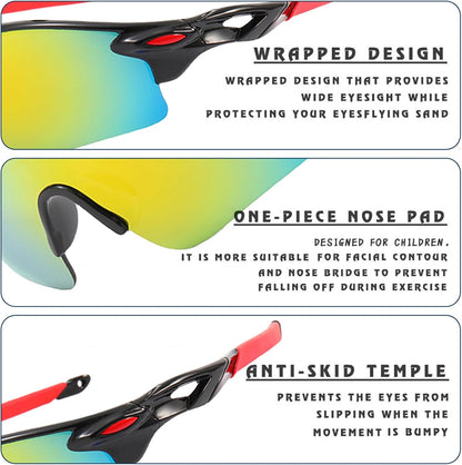 Irikdescia 2 Stück Sport-Sonnenbrille für Kinder, UV400-Sonnenbrille, Sonnenbrille mit Leichtem Rahmen, zum Radfahren, Baseball, Golf, für Jungen und Mädchen (Grün, Schwarz)