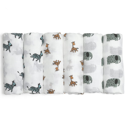 GLLQUEN Musselintücher für Babys, 6 Stück Spucktücher aus Baumwolle 70 cm x 70 cm, saugfähig und atmungsaktiv und ideal zum Reinigen, Abwischen und Abdecken von Neugeborenen