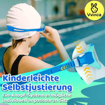 Vvinca Swimming Goggles for Kids with Nose Guard and Fabric Strap, Shatterproof, Anti-Fog and Waterproof for Children 3-14 Years