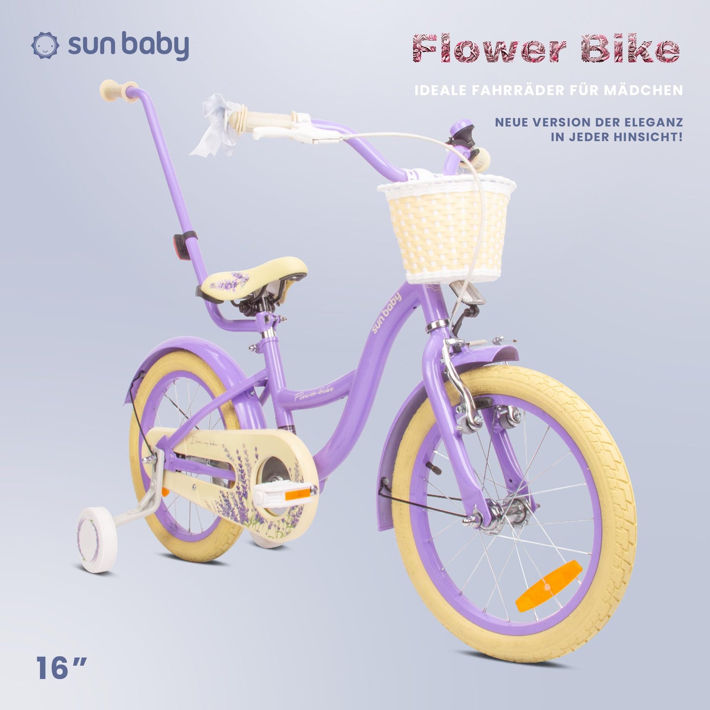 sun baby Mädchenfahrrad Flower Bike Radgröße zur Auswahl, mit Abnehmbarer Schubstange, Kinderfahrrad für Mädchen von 2 bis 6 Jahre