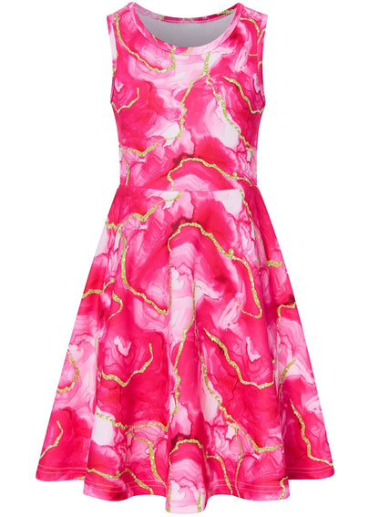 kids4ever Mädchen Kleid Ärmellos Sommerkleid Rundhals A-Linie Swing Kleid Meerjungfrau Galaxie Prinzessin Party Geburtstag 4-12 Jahre