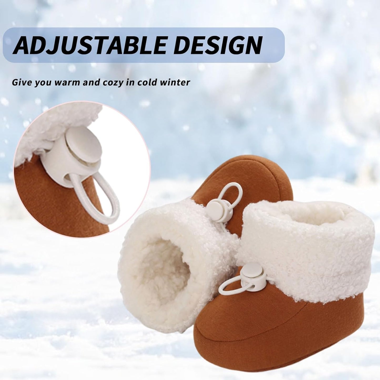 Baby Winter Shoes Warm Baby Shoes Winter Non-Slip Adjustable Newborn Snow Shoes First Walking Shoes Lined Thermal Fleece Crawling Shoes Slippers Winter Boots 0-18 Months 