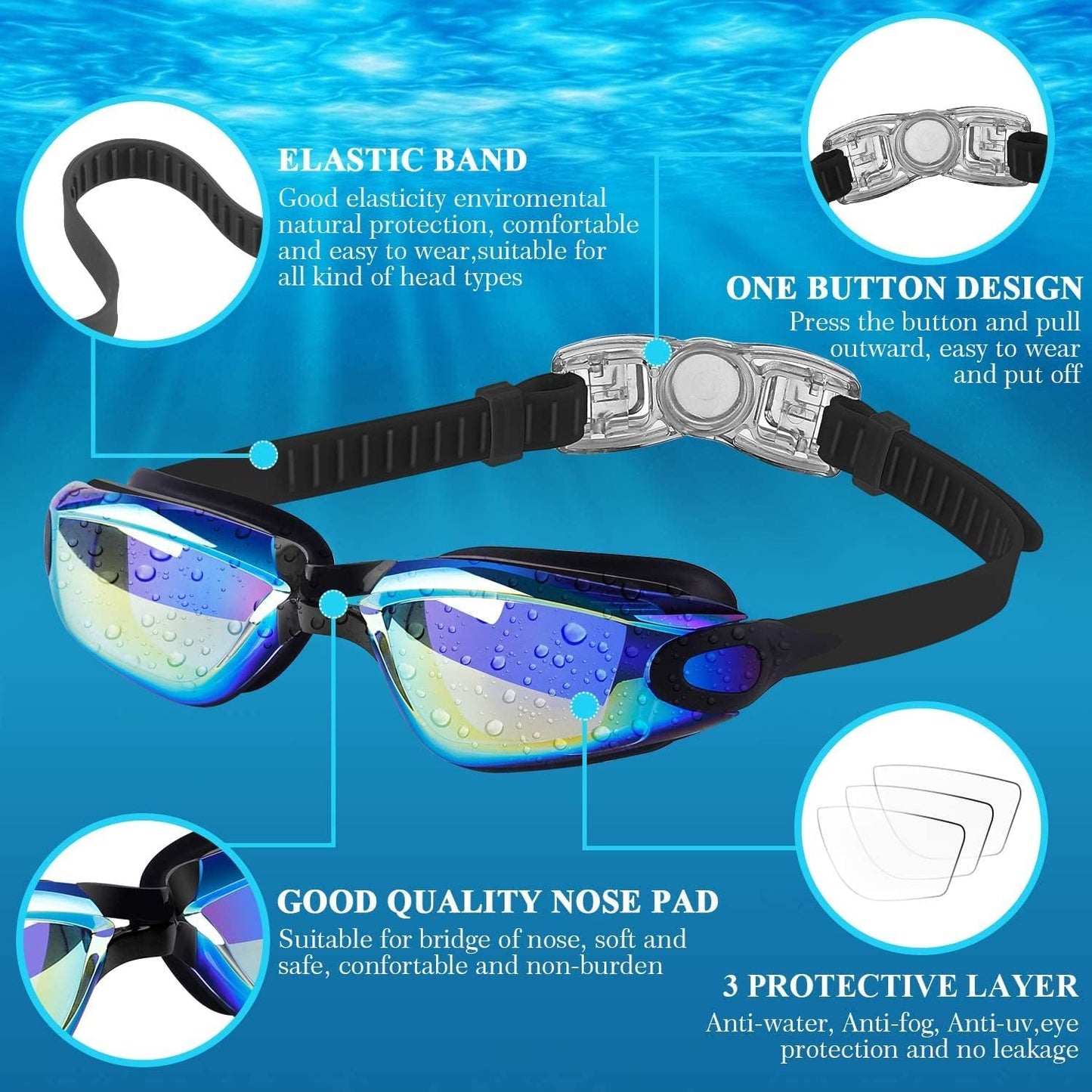 COOLOO Schwimmbrille Kinder, 2 Stück Schwimmbrille für Kinder Kind Jungen Mädchen Junior 3-15 Jahre,Anti-Fog,Kein Auslaufen