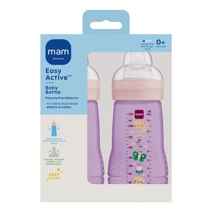 MAM Easy Active Trinkflasche im 2er-Set (330 ml), Baby Trinkflasche inklusive MAM Sauger Größe 2 aus SkinSoft Silikon, Milchflasche mit ergonomischer Form, 4+ Monate, Weltall - Meloni2