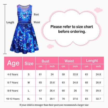 kids4ever Mädchen Kleid Ärmellos Sommerkleid Rundhals A-Linie Swing Kleid Meerjungfrau Galaxie Prinzessin Party Geburtstag 4-12 Jahre