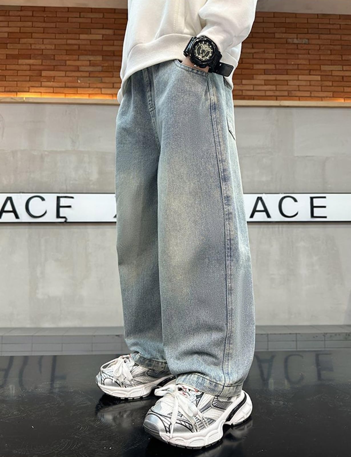Children's Baggy Jeans Boys Wide Leg Jeans Loose Fit Denim Vintage Trousers Casual Wide Leg Jeans Streetwear Outdoor Vintage Loose Fit Baggy Jogging Bottoms Boys Black Trousers Cargo Trousers Pants