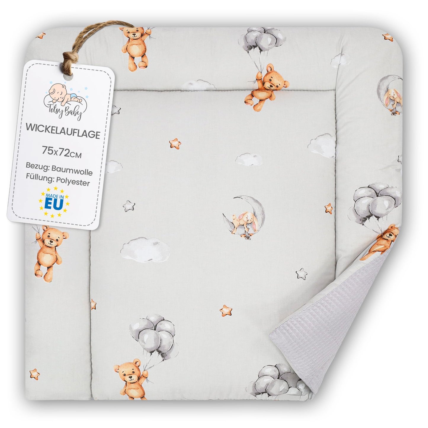 Wickelauflage Wickelunterlage aus Baumwolle 75x72 cm - Weich und waschbar Wickelunterlage für Babys Wickelmatte aus Stoff für Wickeltisch Wickelkommode oder Waschmaschine 75 x 72 Wilde Rose