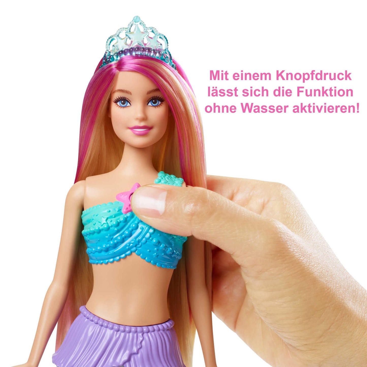 Barbie Dreamtopia Zauberlicht Meerjungfrau Puppe mit blonden Haaren, Barbiepuppe mit Meerjungfrauenschwanz, geeignet als Geschenk für Kinder ab 3 Jahren, HDJ36