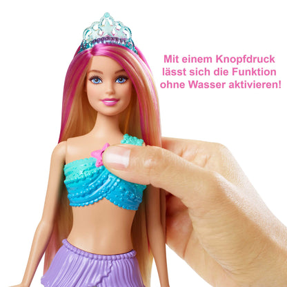 Barbie Dreamtopia Zauberlicht Meerjungfrau Puppe mit blonden Haaren, Barbiepuppe mit Meerjungfrauenschwanz, geeignet als Geschenk für Kinder ab 3 Jahren, HDJ36