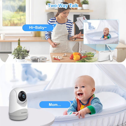 HelloBaby 6-Zoll Video-Babyphone, Großes Display mit Kamera und Audio, 4000-mAh-Batterie und ECO-Modus, Nachtsicht, Kein WiFi, Zwei-Wege-Kommunikation und 8 Schlaflieder, Fernbedienbare PTZ-Kamera