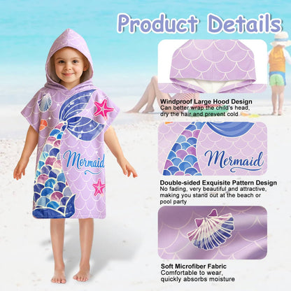 LMSHOWOWO Badeponcho Kinder mit Kapuze 75 * 65cm, Mikrofaser Handtuch Poncho Kinder, Weich Saugfähig Strandtuch Badetuch Badehandtuch, für Strand Schwimmen Reisen, für Mädchen Jungen 2-8 Jahre Alt