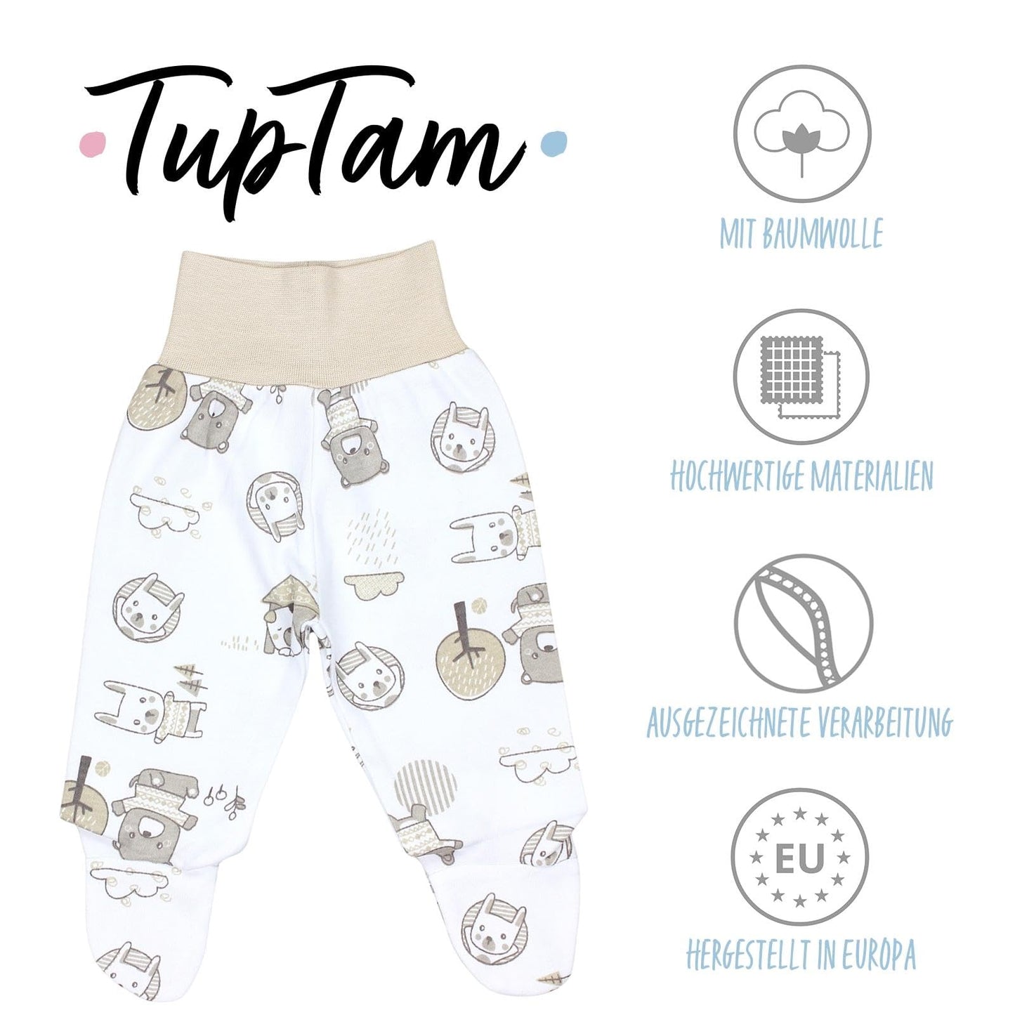 TupTam Pumphose Baby Jungen mit Fuß 3er Pack – Weiche Baby Hose aus Baumwolle mit Komfortbund