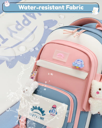 Tanou Schultasche Mädchen, Wasserabweisender Nylon Kinder Schulranzen, 20L | Leichter Schulrucksack für Mädchen der 2. bis 5. Klasse, Rucksack Schule mit Anhänger, Blau