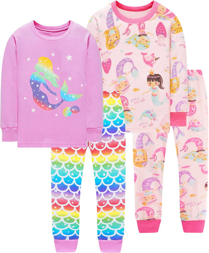 EULLA Children's Pyjamas Girls Long Sleeve Winter Pyjama Set Cotton Mermaid Unicorn Princess Cat Dino Two Piece Sleepwear 92 98 104 110 116 122