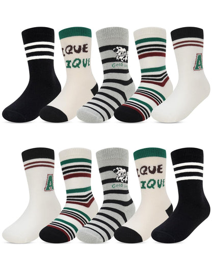 Kyopp 10 Paar Socken Kinder Mädchen und Jungen Klassisch Socken Lustig Cotton Socken Crew Socks Winter/Sommer
