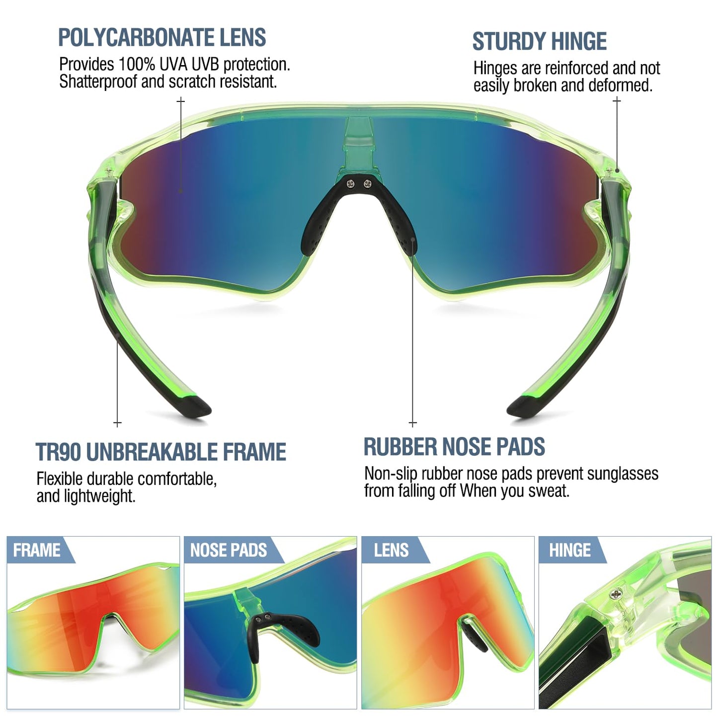 DUCO DK268 Children's Sunglasses Youth Baseball Sunglasses Lightweight TR90 Frame UV400 Sports Cycling Sunglasses for Boys Girls