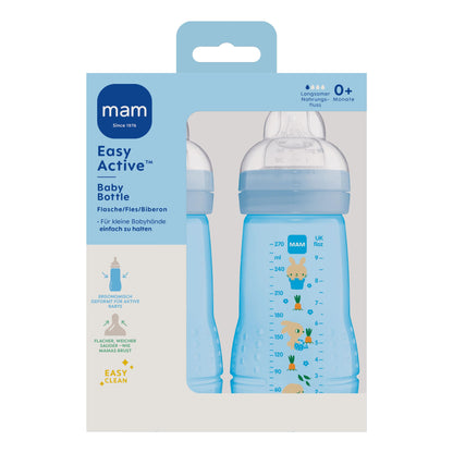 MAM Easy Active Trinkflasche im 2er-Set (330 ml), Baby Trinkflasche inklusive MAM Sauger Größe 2 aus SkinSoft Silikon, Milchflasche mit ergonomischer Form, 4+ Monate, Weltall - Meloni2