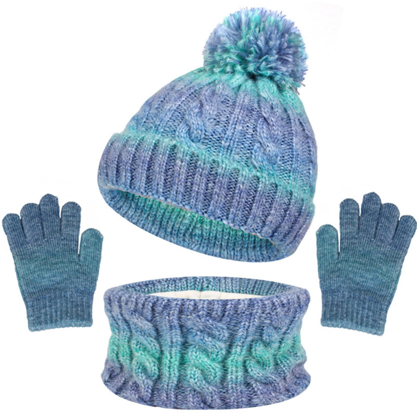 Children's Hat Scarf Gloves Set - 3-in-1 Winter Knitted Hat Scarf and Gloves Set for Children with Pom Pom Beanie, Neck Warmer & Mittens for Boys Girls Age 3-10 Years