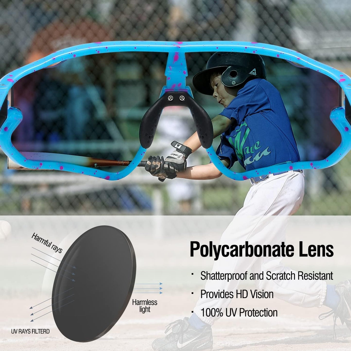 DUCO DK268 Children's Sunglasses Youth Baseball Sunglasses Lightweight TR90 Frame UV400 Sports Cycling Sunglasses for Boys Girls