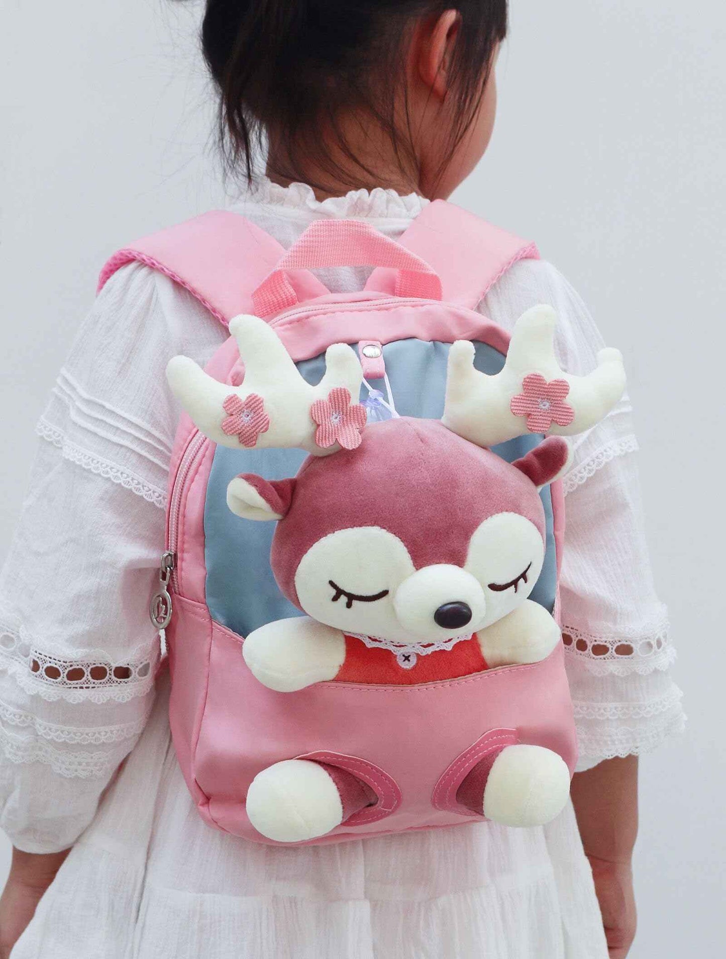 MIDSuN Small Children's Backpack, Removable Plush Doll, Nursery Backpack, Deer Nursery Backpack, Children's Bag for 2-5 Years, Nursery Boys and Girls