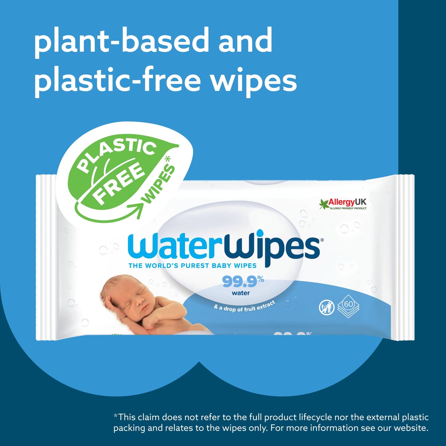 WaterWipes Plastic-Free Original Baby Cleansing Wipes, 360 Wipes (6 Packs), 99.9% Water-Based Cleaning Wipes, Unscented for Sensitive Skin