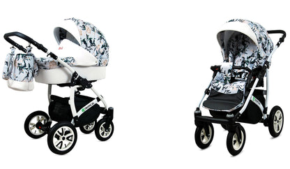 BabyLux® Bambimo Pushchair Set 3 in 1 - Tropical - incl. Baby Carrycot, Buggy Sports Seat, Car Seat - Pram Set - Combination Pram with Changing Bag, Rain Cover etc.