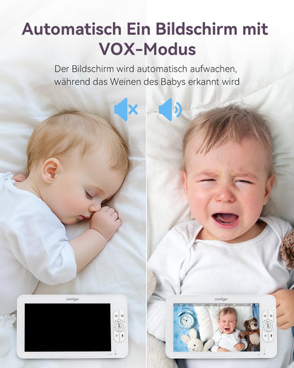 Comfyer BM01 Split-Screen Babyphone mit 2 Kameras, 7" HD 720P ohne WLAN mit Halterung, IR-Nachtsicht VOX-Modus mit Sound-Alarm 2-Wege-Audio 6000mAh 300M Reichweite Videoüberwachungsgerät