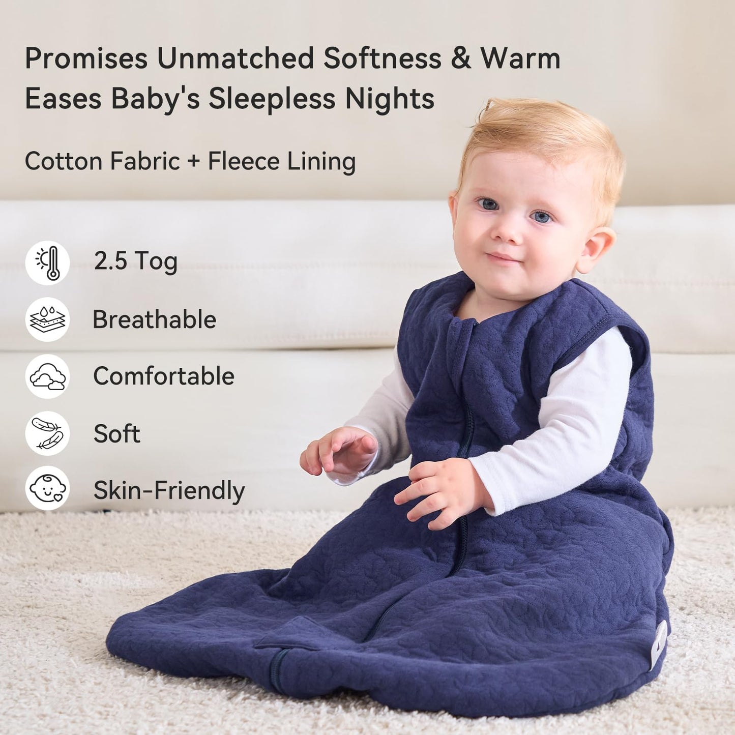 Unnivoll Baby Winter Sleeping Bag, 2.5 Tog, Baby Sleeping Bag, 0-6 Months, Cotton Baby Sleeping Bag, Newborn Winter Sleeping Bag, Baby, Warm and Soft, 67 cm, for Boys and Girls, Green