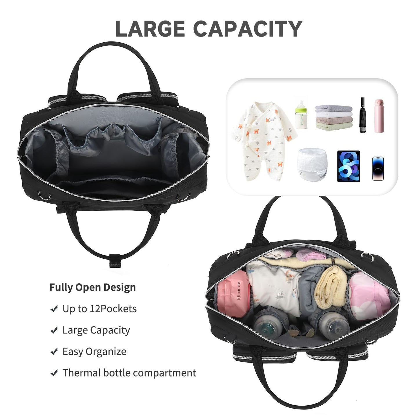 Wickeltasche mit wasserdicher Wickelunterlage und 2 Kinderwagen Haken verstellbare Schultergurt multifunktionale Umhängetasche Reisetasche für Unterwegs