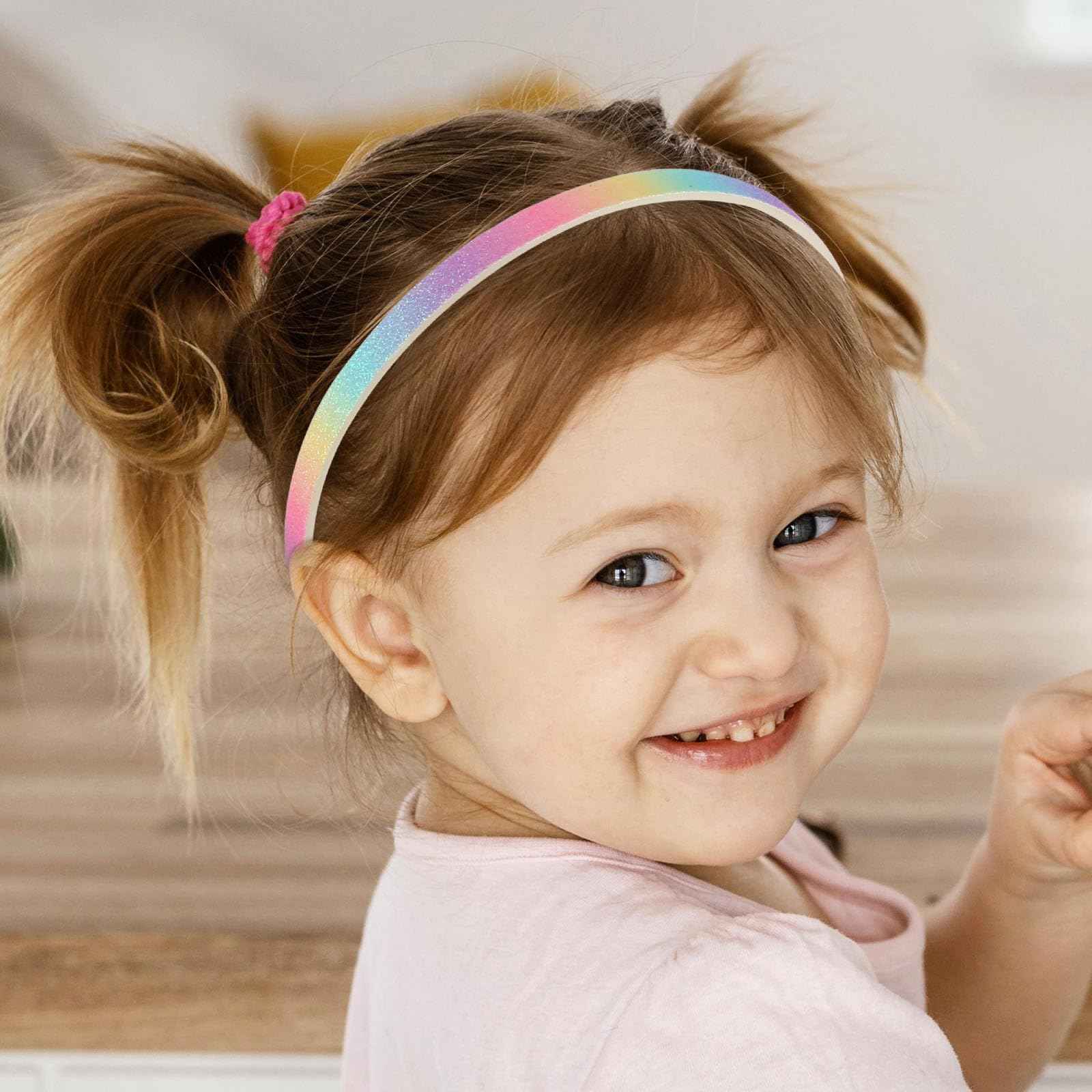 WLLHYF Pack of 4 Glitter Headbands, Colourful Hair Accessories, Plastic, Glittering, Cute, Non-Slip, Thick, Glittery, Confetti, Rainbow Hair Bands with Teeth for Little Girls (2 Gradient 2 Stars)